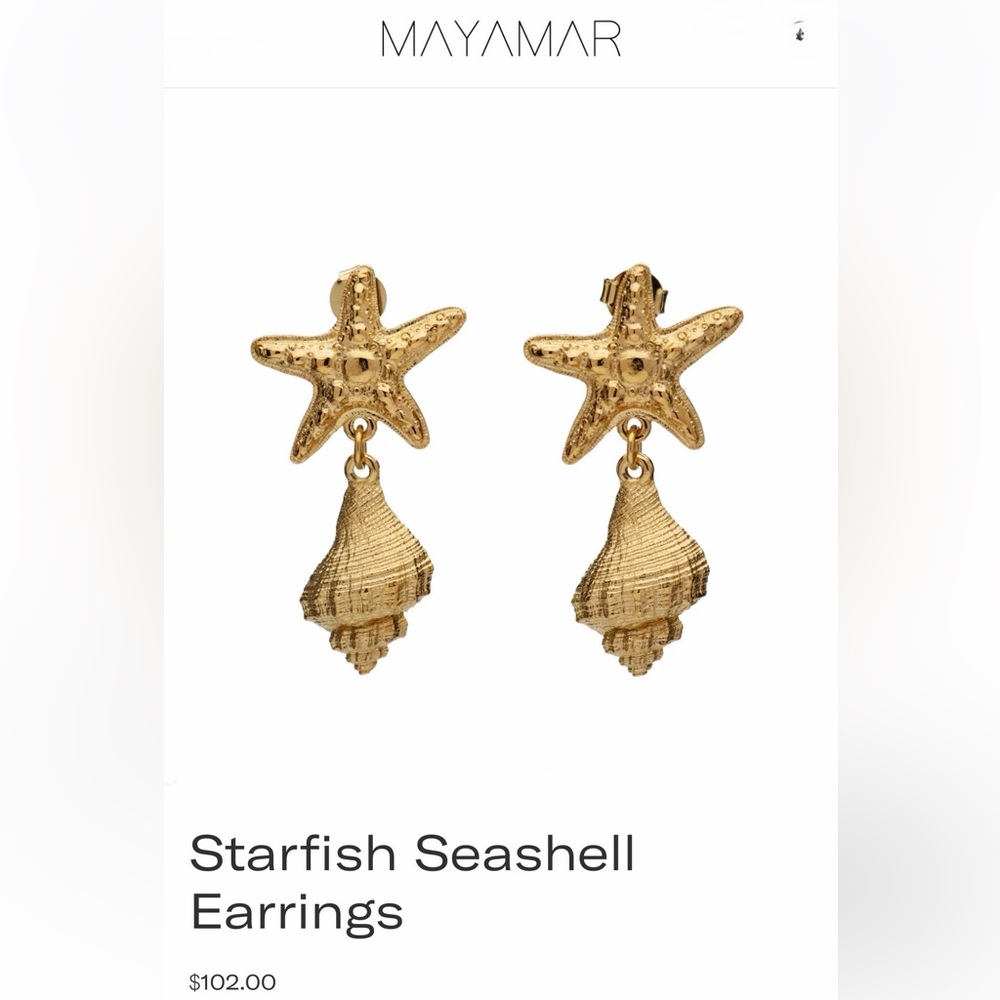 New! Mapyamar 24K Gold Heavy Starfish and Seashell Drop Earrings